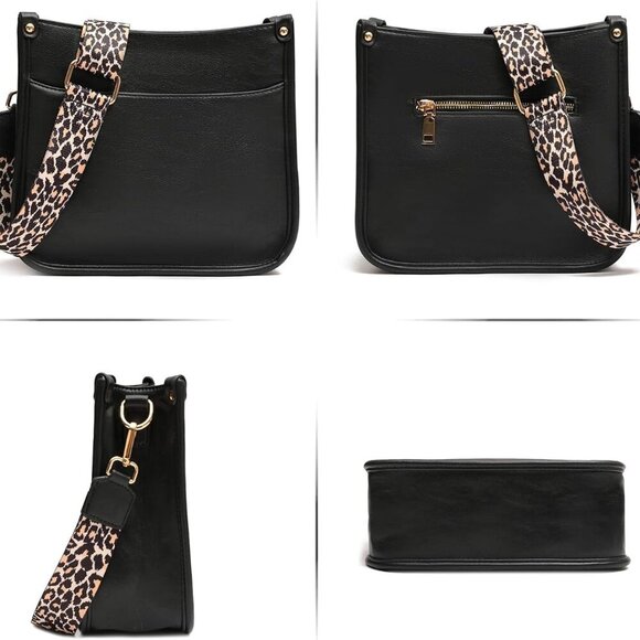 Women's Crossbody Shoulder Bag with Leopard Guitar Strap,Vegan Faux Leather Purs - Picture 3 of 9